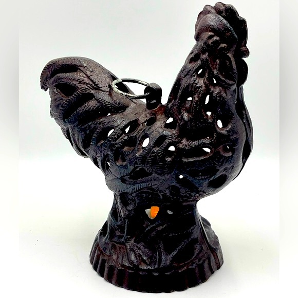 Vintage Rooster Chicken Lantern: Bronze Cast Iron Votive Tea Light Candle Holder